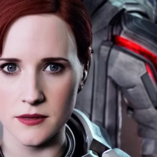 Prompt: Rachel Brosnahan as Femshep in a Mass Effect movie