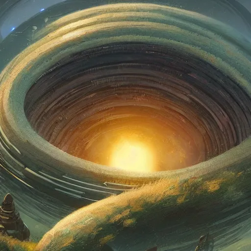 Prompt: sci-fi torus shaped planet, Marc Simonetti and Greg Rutkowski