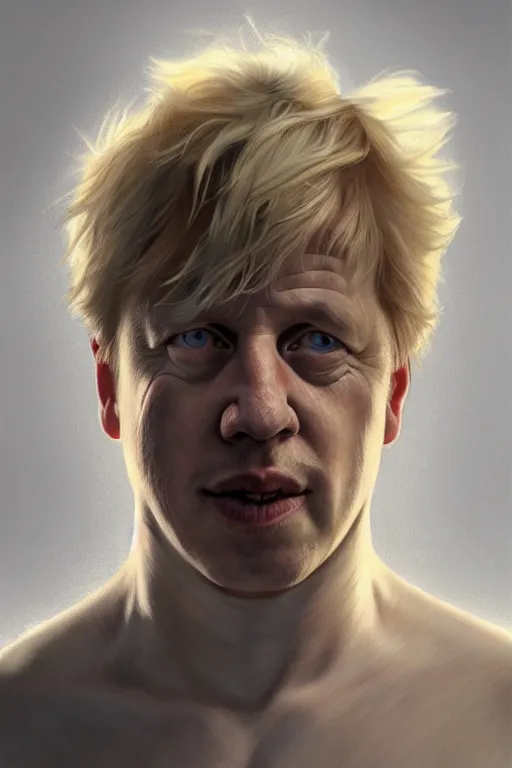 Image similar to Boris Johnson as Rokky Balboa, realistic portrait, symmetrical, highly detailed, digital painting, artstation, concept art, smooth, sharp focus, illustration, cinematic lighting, art by artgerm and greg rutkowski and alphonse mucha