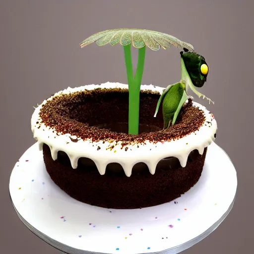 Image similar to a venus fly trap eating cake