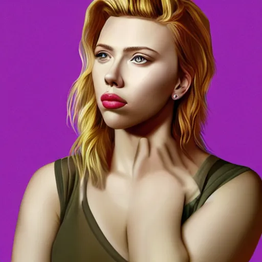 Image similar to portrait of scarlet johansson, highly detailed, centered, solid color background, digital painting