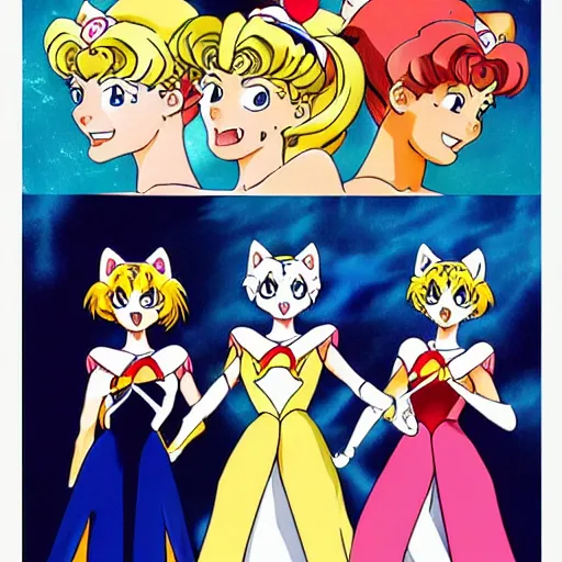 Image similar to three cats from sailor moon