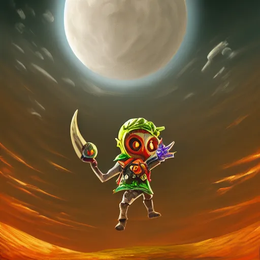 Skullkid in Majora's Mask with the Moon · Creative Fabrica