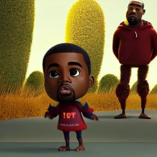 Prompt: a cinematic film still from a 2022 Pixar movie starring Kanye West, in the style of Pixar, shallow depth of focus