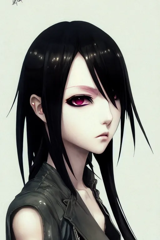 Image similar to portrait Anime goth cyberpunk girl, blame, cute-fine-face, black-hair pretty face, realistic shaded Perfect face, fine details. Anime. realistic shaded lighting by Ilya Kuvshinov katsuhiro otomo ghost-in-the-shell, magali villeneuve, artgerm, rutkowski, WLOP Jeremy Lipkin and Giuseppe Dangelico Pino and Michael Garmash and Rob Rey and Tsutomu Nihei