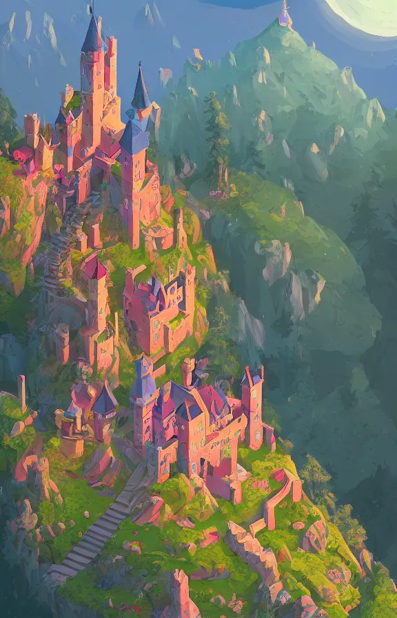 Prompt: magical castle school on a hill, sharp focus, highly detailed, james gilleard, bright colors, close up, print, game art