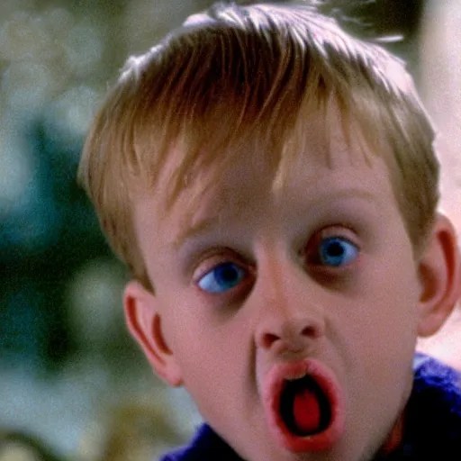 Prompt: kevin mcallister in home alone 1 looking surprised