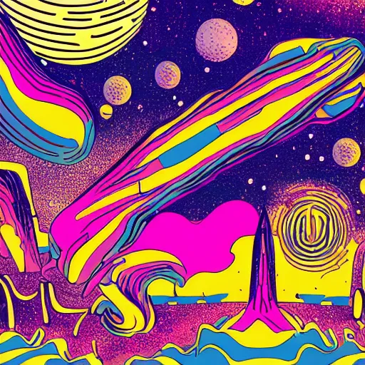 Prompt: Liminal space in outer space, Corporate Hippie aesthetic, psychedelic graphic styles