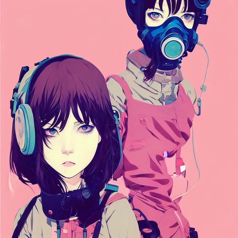 Image similar to singular girl with wearing gas mask, very anime!!! anime!! intricate details, aesthetically pleasing pastel colors, poster background, art by conrad roset and ilya kuvshinov