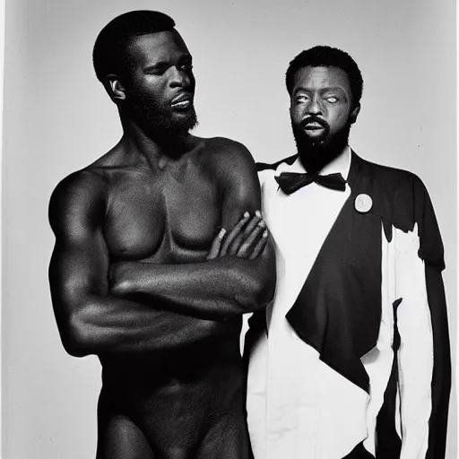 Image similar to a handsome african man and the black panther, black and white, by richard avedon,