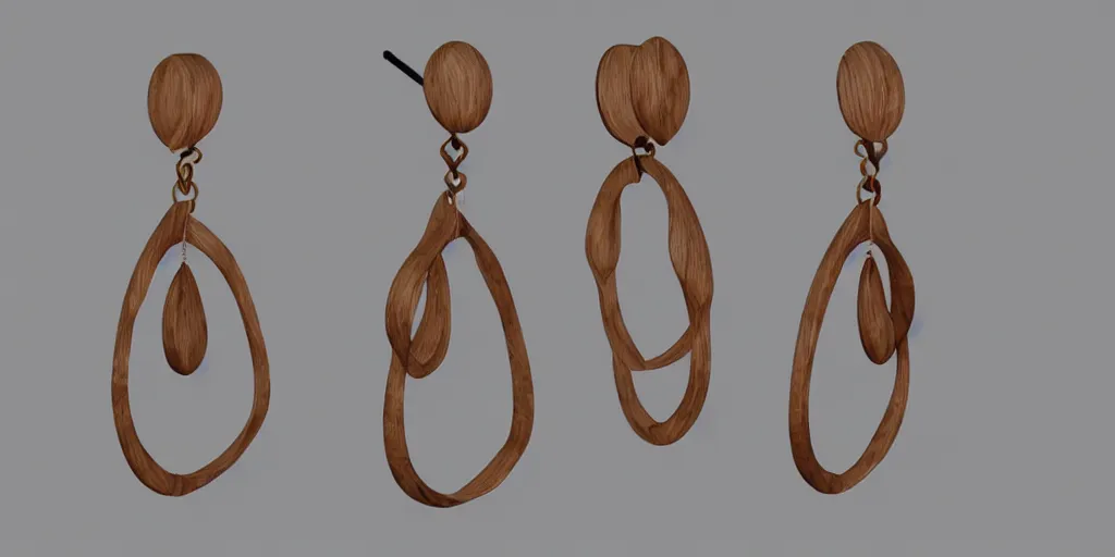 Image similar to earring design, jewelry design, wood, nordic, material, product design, trending on artstation, cgsociety, photo realistic, design by ziva cph and isabel lennse, 8 k, unreal engine, c 4 d