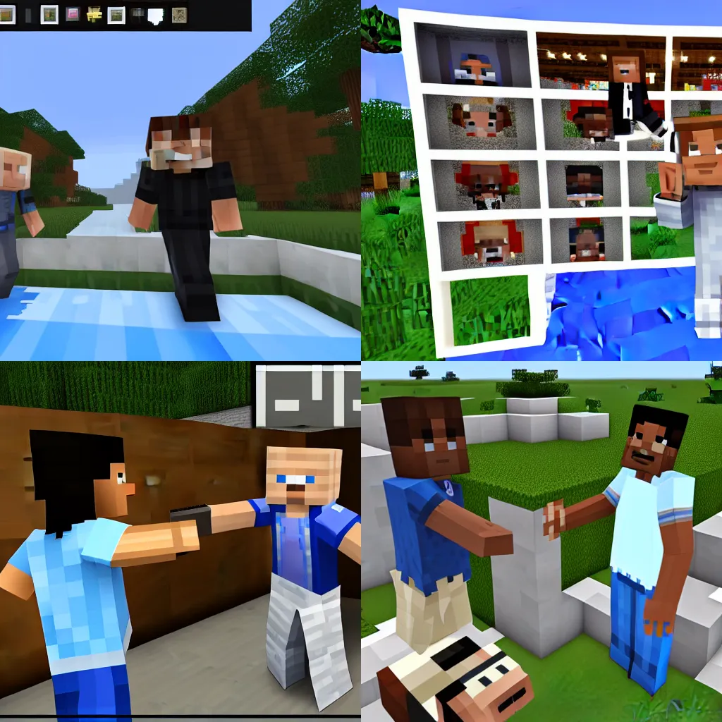Prompt: screenshot of meeting obama in the minecraft white house