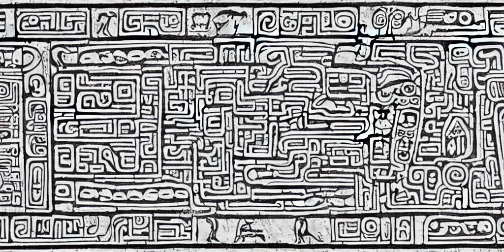 Image similar to mayan hieroglyph blueprints to a spaceship