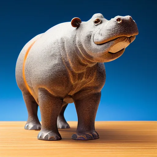 Prompt: a photo of a model hippo model puzzle, pieces made of wood and resin countertop, blue epoxy resin river countertop, dramatic lighting, studio zeiss 1 5 0 mm f 2. 8 hasselblad, award - winning photo