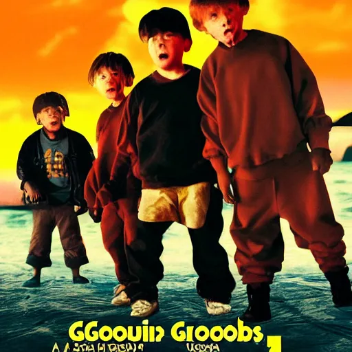 Prompt: Movie poster for the film Goonies 2 starring Kanye West, 4k, cinematic