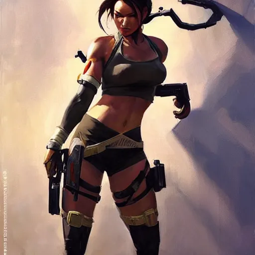 Image similar to greg manchess portrait painting of armored lara croft as overwatch character, medium shot, asymmetrical, profile picture, organic painting, sunny day, matte painting, bold shapes, hard edges, street art, trending on artstation, by huang guangjian and gil elvgren and sachin teng