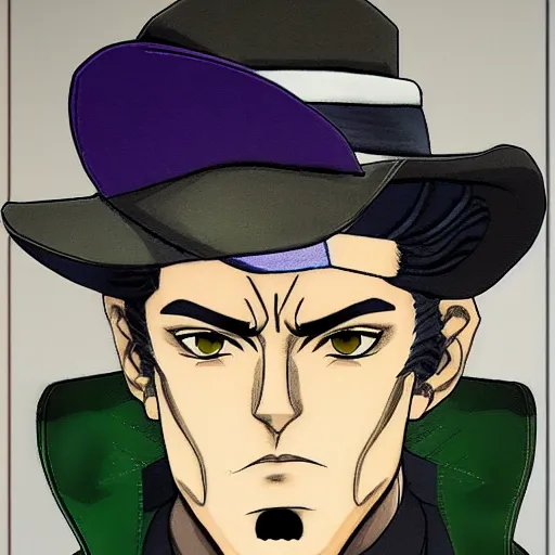 Portrait of Jotaro Kujo in the style of JoJo's Bizarre, Stable Diffusion