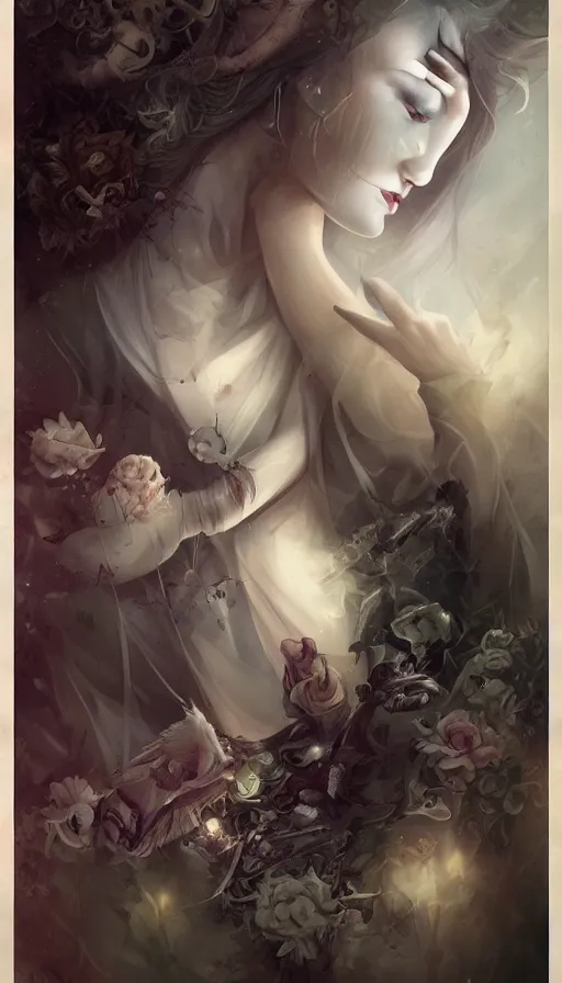 Image similar to life and death mixing together, by charlie bowater