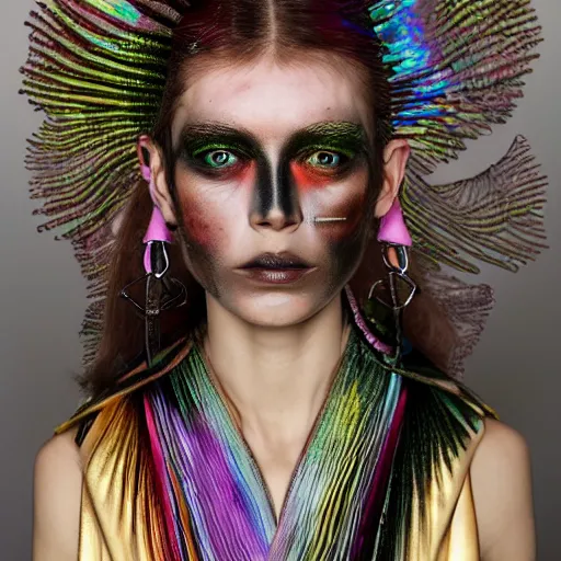 Prompt: a pirate woman with iridescent skin by van herpen, iris