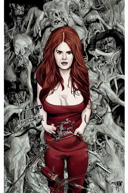 Image similar to isla fisher in sleepy hollow, full body, big two toned eyes, teeth gritted, horror, intricate details, cinematic, epic, realistic, anatomy, tomer hanuka, uplight, artstation, photorealistic, scary