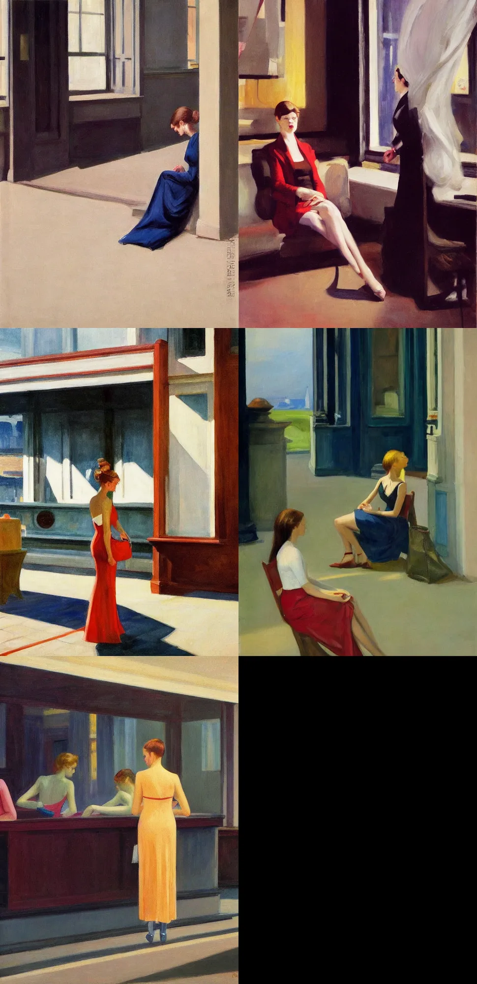 Prompt: a highly - detailed painting of fashion photography by edward hopper.