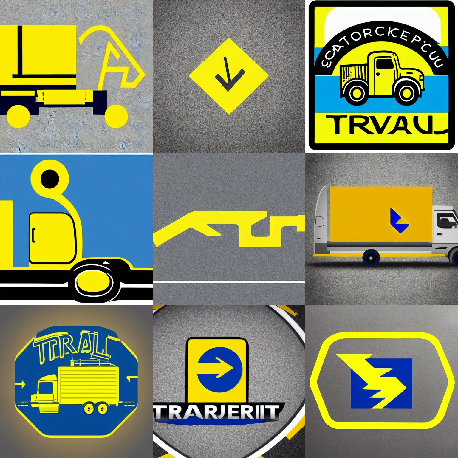 Prompt: Transport truck company logo with a yellow arrow on a road, blue and yellow professional logo design vector png on Behance