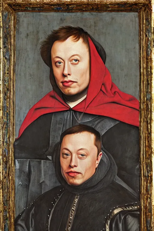 Image similar to renaissance 1 6 0 0 portrait of elon musk, oil painting by jan van eyck, northern renaissance art, oil on canvas, wet - on - wet technique, realistic, expressive emotions, intricate textures, illusionistic detail