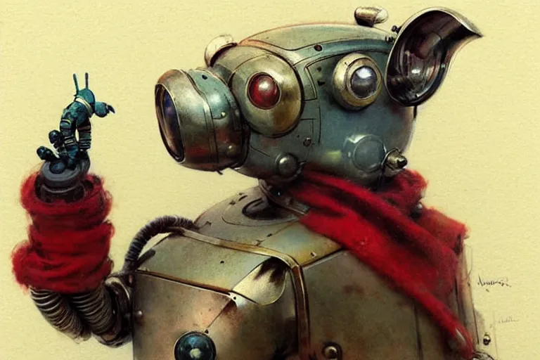 Image similar to adventurer ( ( ( ( ( 1 9 5 0 s retro future robot android dog. muted colors. ) ) ) ) ) by jean baptiste monge!!!!!!!!!!!!!!!!!!!!!!!!! chrome red