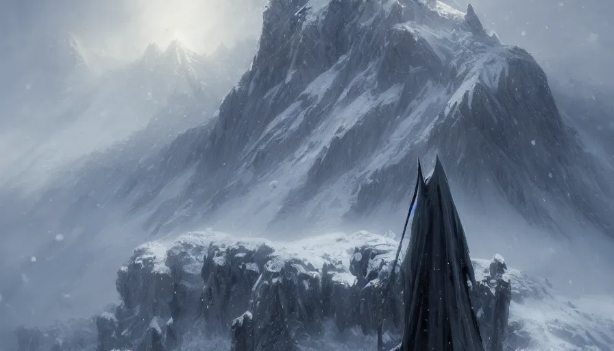 Prompt: A beautiful picture of nazgul over a snow topped mountain by greg rutkowski and Kalin Popov, trending on artstation