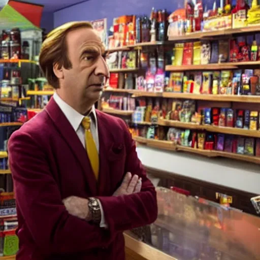 Prompt: saul goodman at pop's chock'lit shoppe, still from riverdale