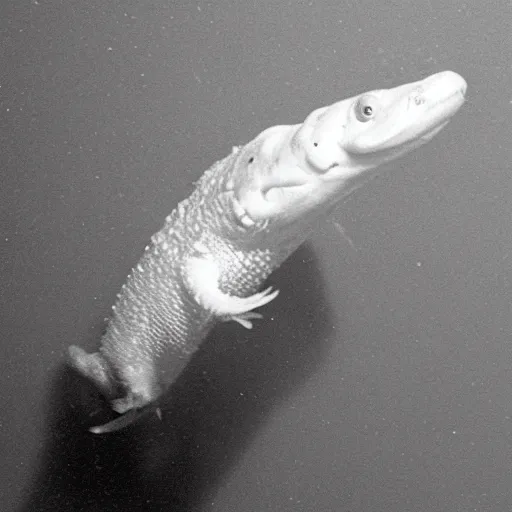 Prompt: giant mutant axolotl escaping from a secret government lab, black and white, leaked cctv footage