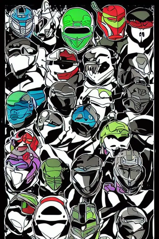 Image similar to ranger power colored mecha ninja mask helmet metal gear solid artic suit swat commando andy warhol style style mullins craig and keane glen and apterus sabbas and guay rebecca and demizu posuka