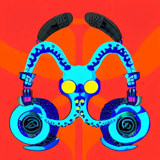 Prompt: cyborg octopus dj in headphones, digital art, geometric, vector art