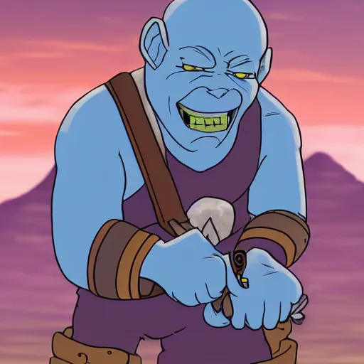 Prompt: blue skinned Orc blacksmith by studio ghibli