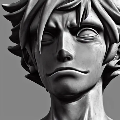 Prompt: Luffy as a Marble Statue, epic detail, photorealistic, sharp focus, anime style