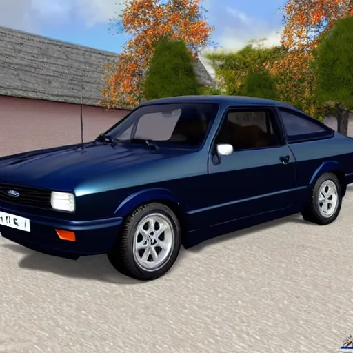 Image similar to ford escort modified navy blue, highly detailed, 8 k, masterpiece, super resolution.