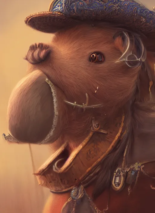 Image similar to detailed concept art illustration pastel painting of an anthropomorphic capybara pirate in full intricate clothing, ultra detailed, digital art, octane render, 4K