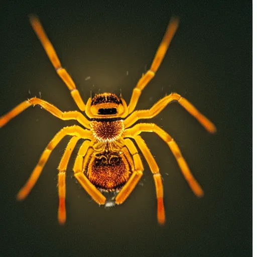 Image similar to a micro photo of spider with a hat, amazing lighting, hyper realistic