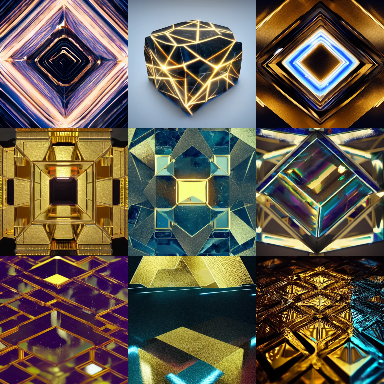 Prompt: tilt shift ipercube huge light intricate reflection diffraction marble gold obsidian preraffaellite photography cut, octane, artstation render 8 k neon