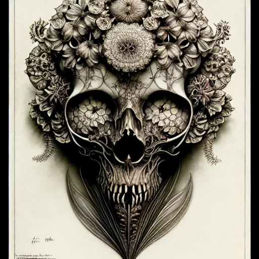 Image similar to art forms of nature by ernst haeckel, memento mori by arthur rackham, ornate antique porcelain beautiful skull mask, ultrasharp, photorealistic, hyperdetailed, octane render, polished, art nouveau, neo - gothic, gothic, intricate ornamental organic filigree, art nouveau botanicals, art forms of nature by ernst haeckel, horizontal symmetry, symbolist, visionary