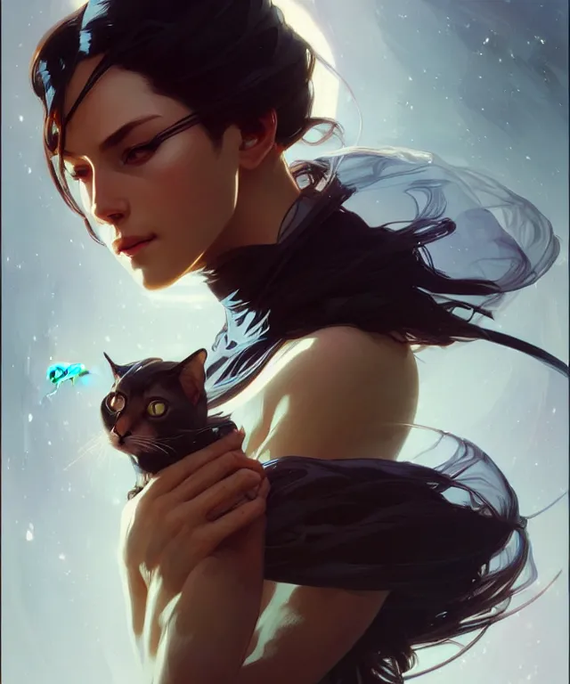 Image similar to cat, sci - fi face, elegant, highly detailed, digital painting, artstation, concept art, smooth, sharp focus, illustration, art by artgerm and greg rutkowski and alphonse mucha