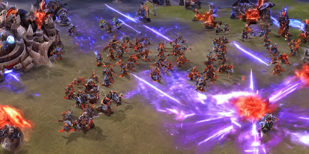 Image similar to alliance playing a football match vs horde in space arena, warcraft style, 8 k ultra hd