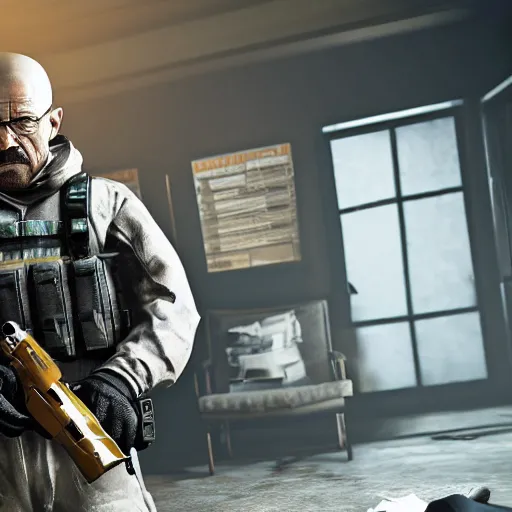 Image similar to walter white in rainbow six siege, 4 k, highly detailed