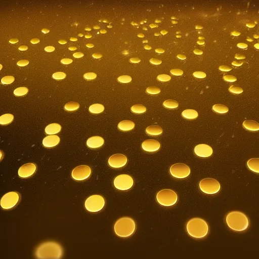 Image similar to Glowing golden coins raining from the sky, elegant digital painting