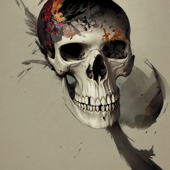 Prompt: a beautiful portrait painting of a skull by sergey kolesov and pascal blanche and sebastien plassard and greg rutkowski, in style of noir illustration. colorful comic, symmetry, hyper detailed. octanev render. trending on artstation
