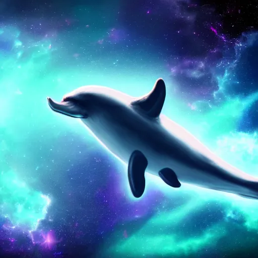 Prompt: digital illustion of a majestic cosmic narwhal swimming through a nebula in space, deviantArt, artstation, artstation hq, hd, 4k resolution