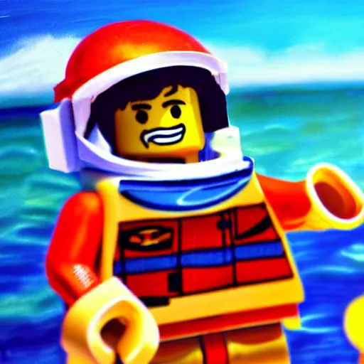Prompt: lego blocks painting of astronaut in the ocean, skies, realistic, colorful, positive vibes, cinematic, 3 d, hd