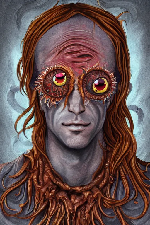 Image similar to portrait of man with seven eyes | digital painting | highly detailed | fantasy