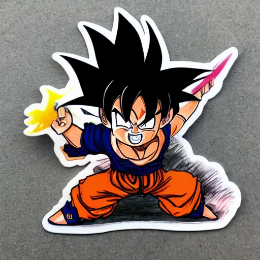 Prompt: die cut sticker, goku with a strawhat, splatter paint