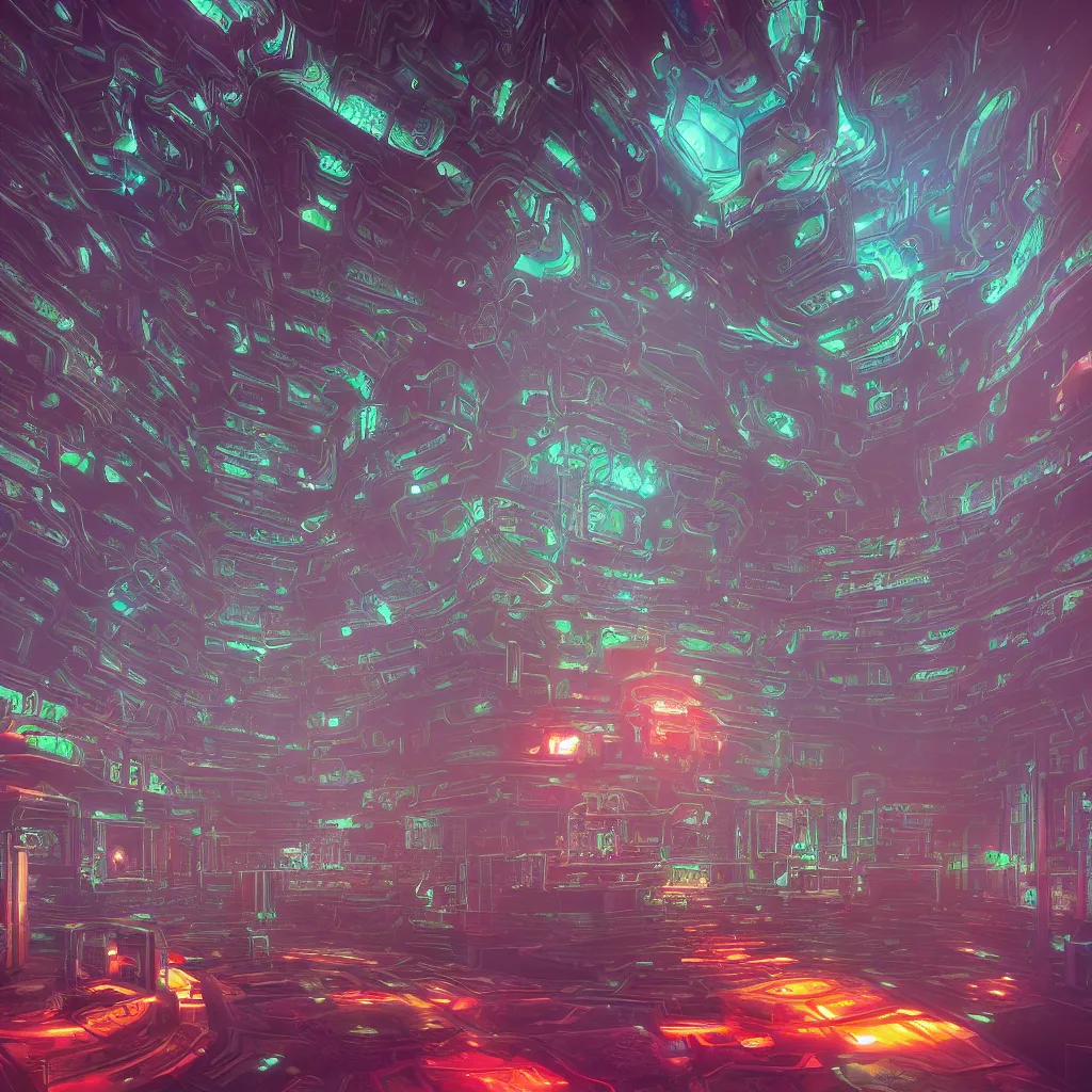 Prompt: sci fi temple of the divine machine intelligence, beautiful detailed visionary digital art with modern colors by Vladislav Ociacia and beeple